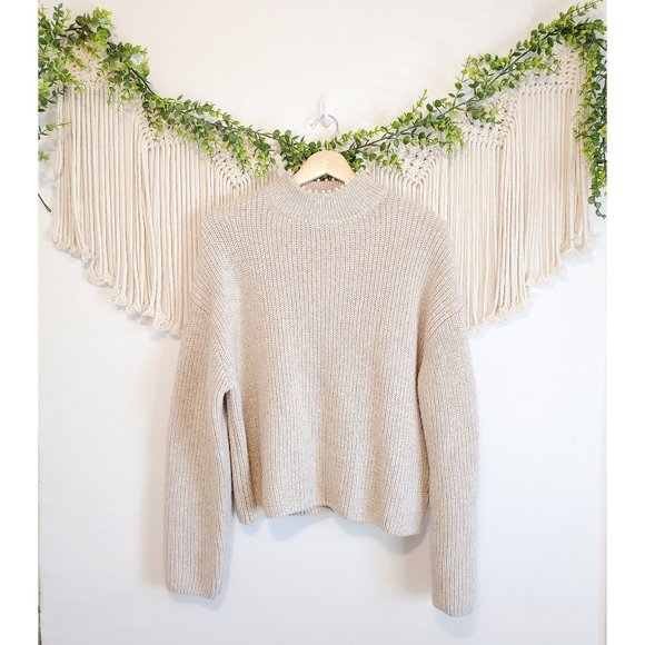 H&M Sweaters - H&M Neutral Beige Mock Pearl Neck Long Sleeve Knit Sweater, Size XS